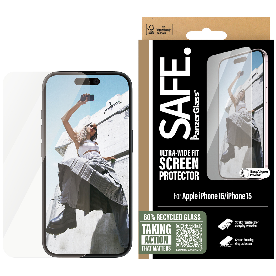Szkło hartowane + aplikator Safe by PanzerGlass Ultra-Wide Fit Easy Aligner do iPhone 16 / 15